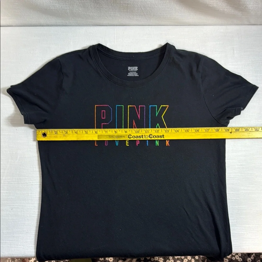 PINK Victoria's Secret Black Tee with Rainbow Graphic - Picture 5 of 6